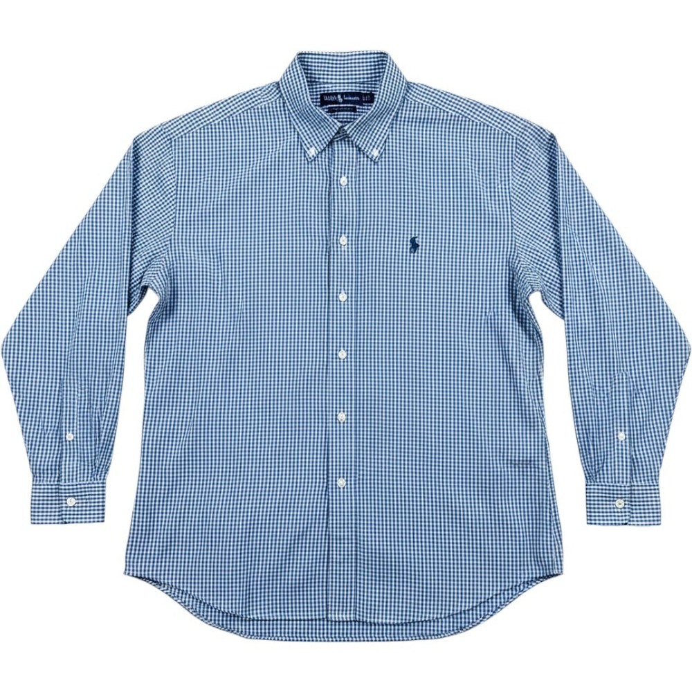 Ralph Lauren Blake Shirt Mens XL Blue Check Plaid Long Sleeve Button Down Preppy
